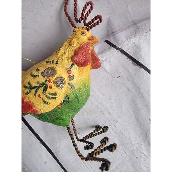 Rooster Primitive Folk art Decor 4.5" Rison and twisted wire Ornament Countrycor - Picture 2 of 8